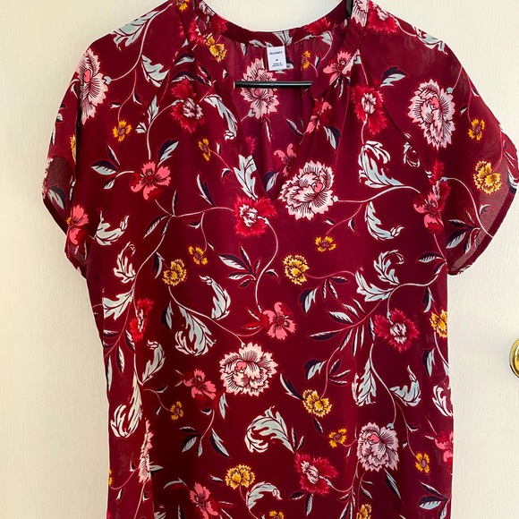 Colorful Floral Maroon Old Navy Top - Picture 1 of 5